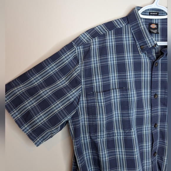 Dickies Men's Short Sleeve Flex Woven Blue Plaid Shirt Mens Medium - Picture 5 of 10